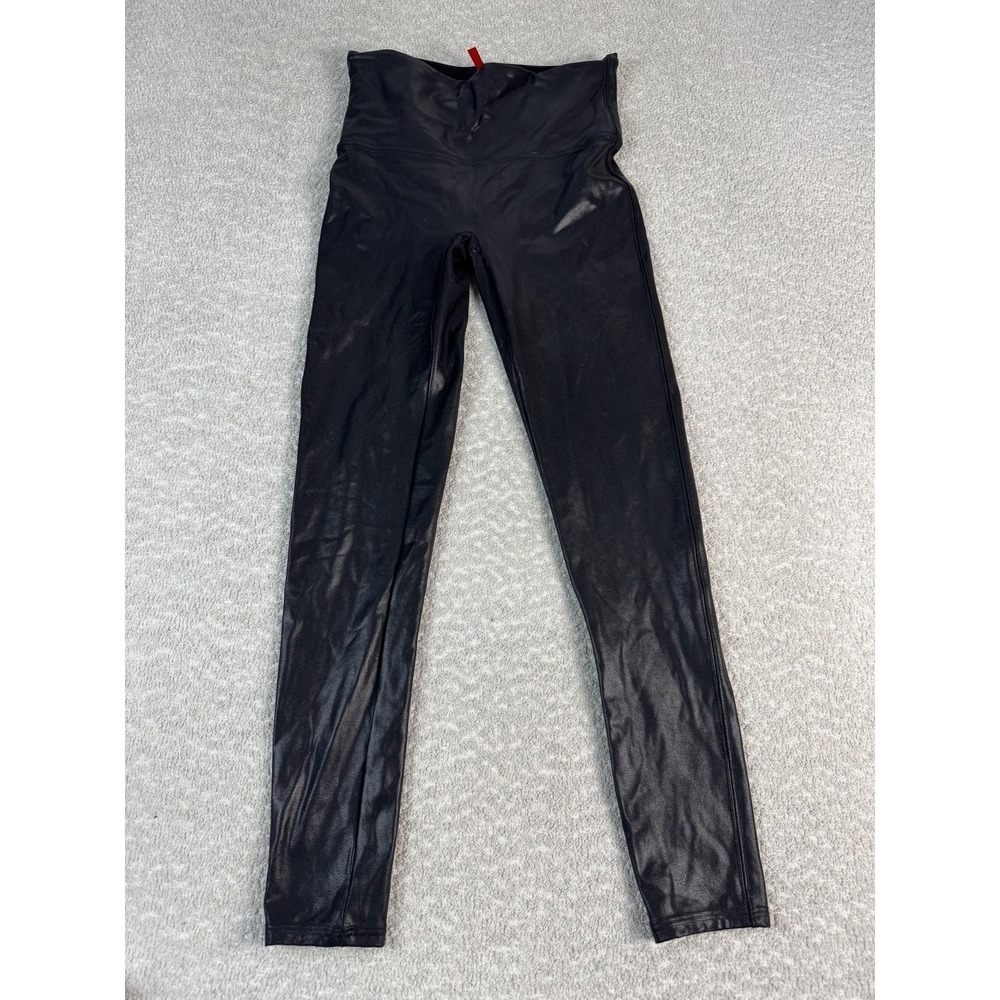 Spanx Pants Leggings Womens Large Black Faux Leather High Rise Ankle Shaping